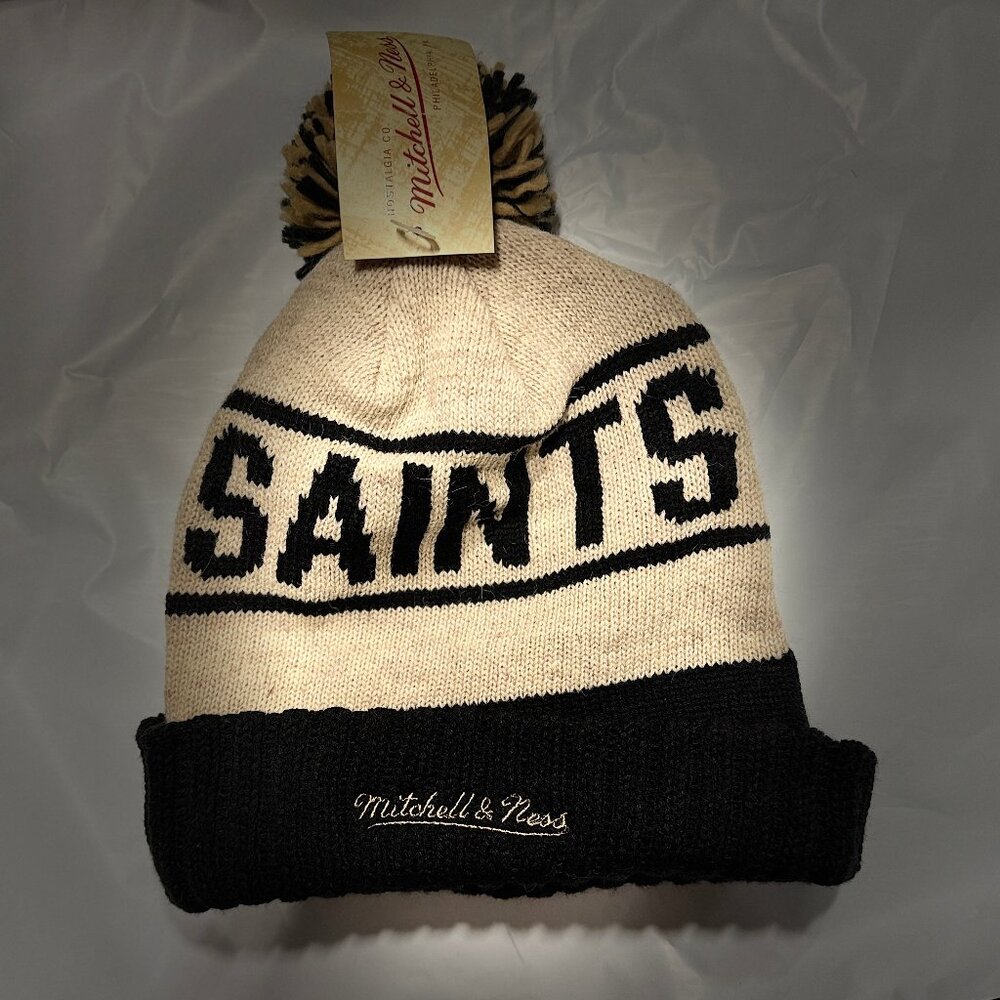 New Orleans Saints Mitchell & Ness "oatmeal" Cuffed Knit Hat W/ Pom